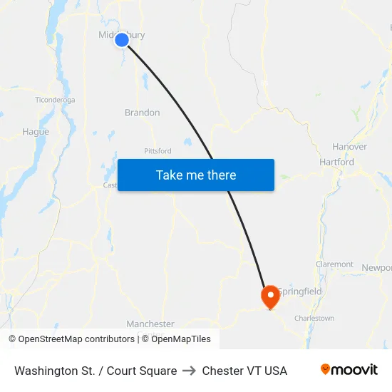 Washington St. / Court Square to Chester VT USA map