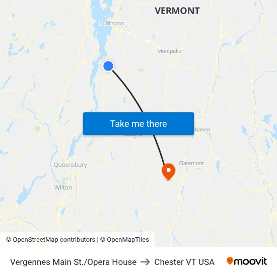 Vergennes Main St./Opera House to Chester VT USA map