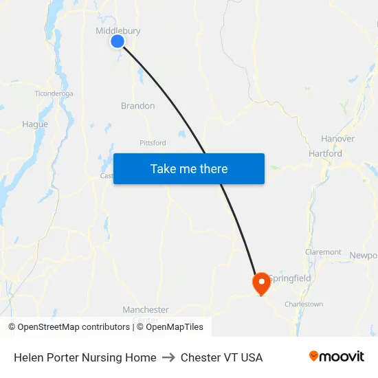 Helen Porter Nursing Home to Chester VT USA map