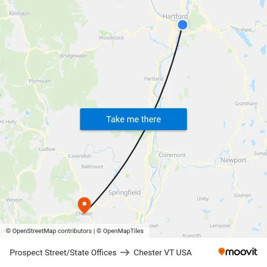 Prospect Street/State Offices to Chester VT USA map