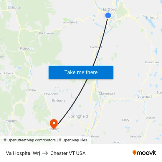 Va Hospital Wrj to Chester VT USA map