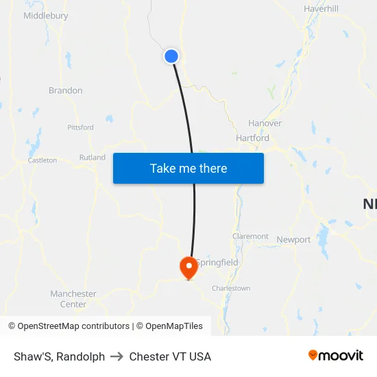 Shaw'S, Randolph to Chester VT USA map