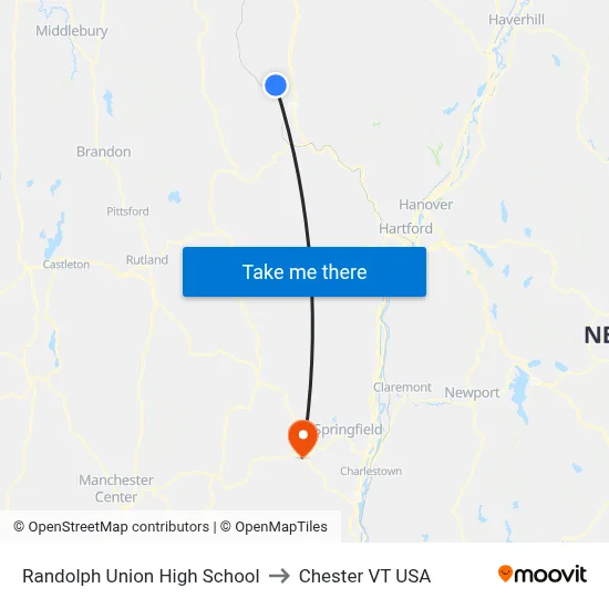 Randolph Union High School to Chester VT USA map