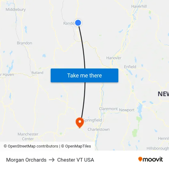 Morgan Orchards to Chester VT USA map
