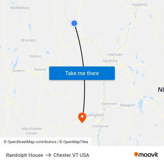 Randolph House to Chester VT USA map