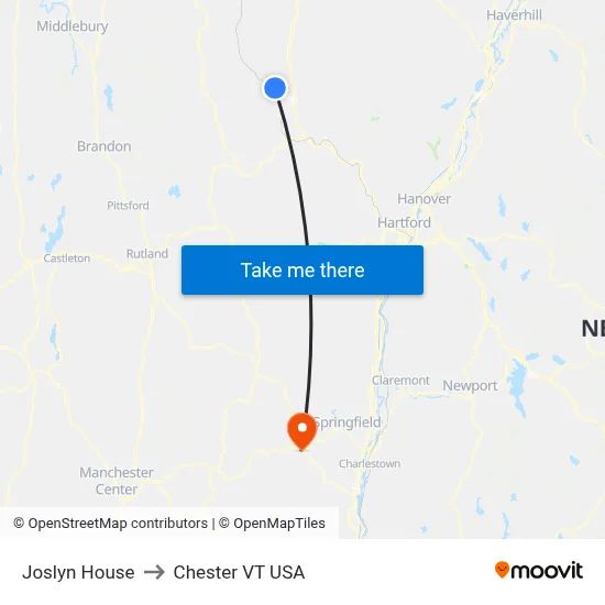 Joslyn House to Chester VT USA map