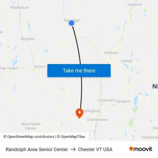 Randolph Area Senior Center to Chester VT USA map