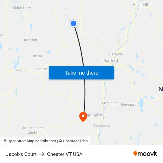 Jacob's Court to Chester VT USA map