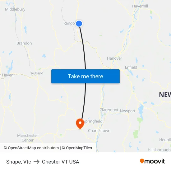 Shape, Vtc to Chester VT USA map