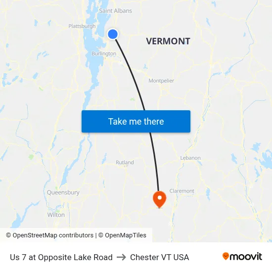 Us 7 at Opposite Lake Road to Chester VT USA map