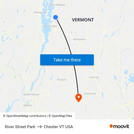 River Street Park to Chester VT USA map