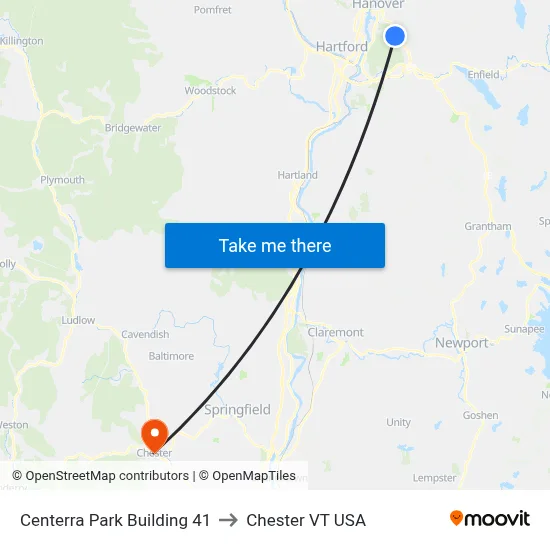 Centerra Park Building 41 to Chester VT USA map