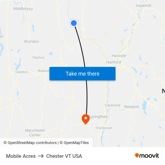 Mobile Acres to Chester VT USA map