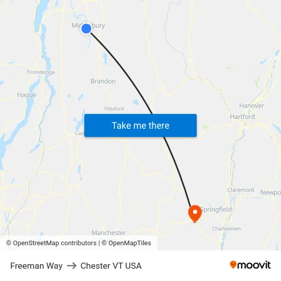 Freeman Way to Chester VT USA map