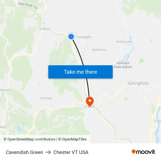 Cavendish Green to Chester VT USA map