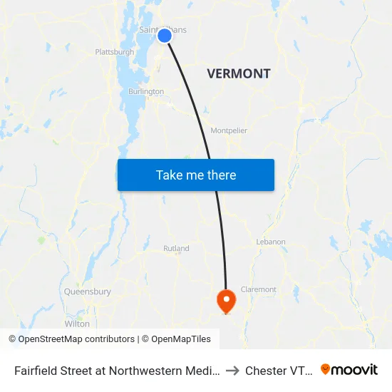 Fairfield Street at Northwestern Medical Center to Chester VT USA map