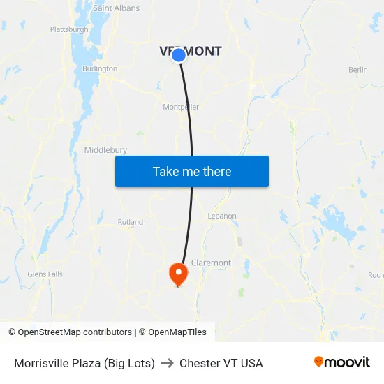 Morrisville Plaza (Big Lots) to Chester VT USA map