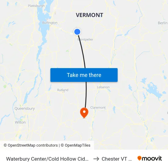 Waterbury Center/Cold Hollow Cider Mill to Chester VT USA map