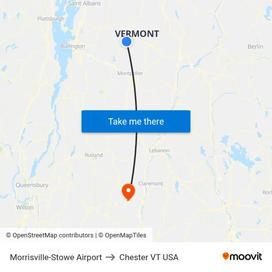 Morrisville-Stowe Airport to Chester VT USA map