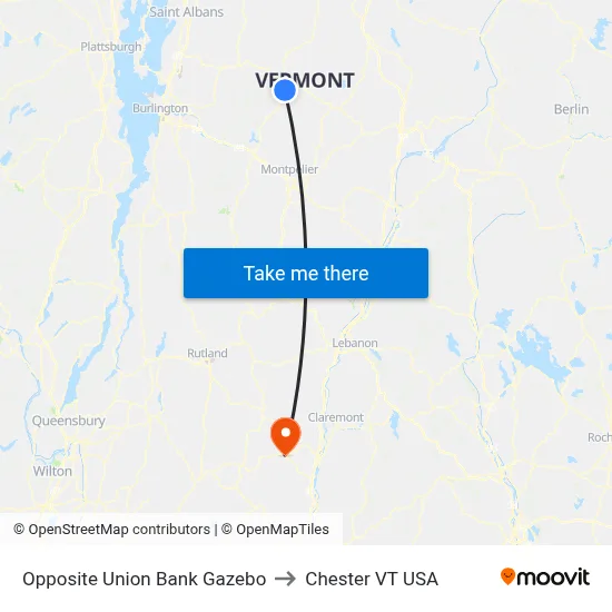 Opposite Union Bank Gazebo to Chester VT USA map