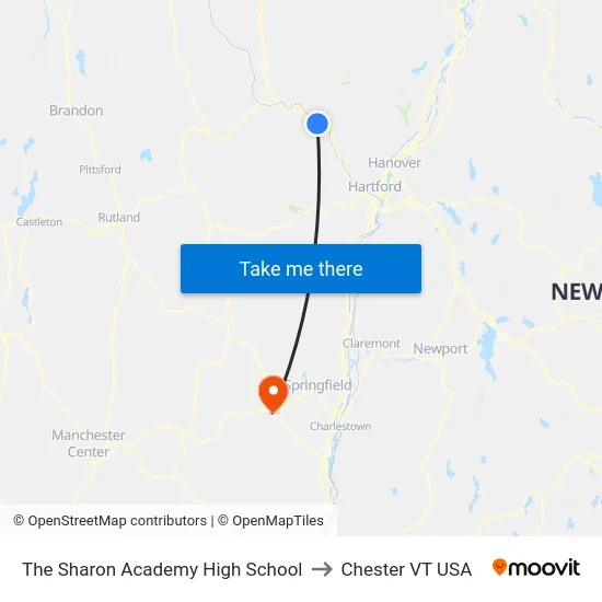 The Sharon Academy High School to Chester VT USA map