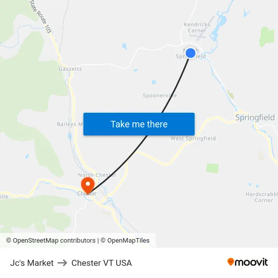 Jc's Market to Chester VT USA map