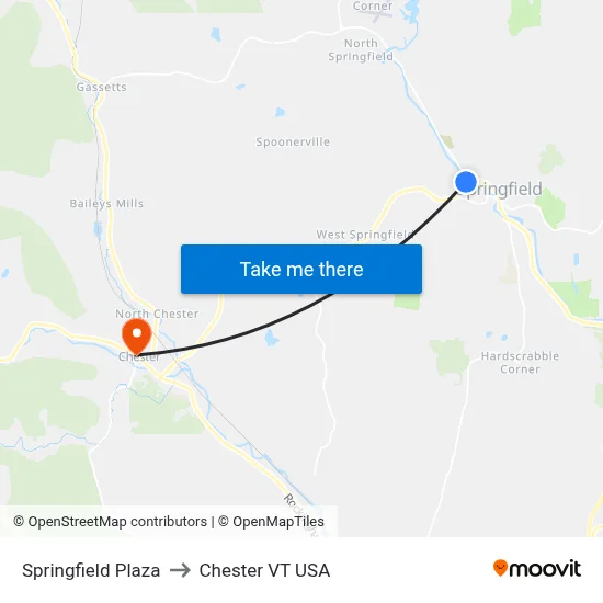 Springfield Plaza to Chester VT USA map