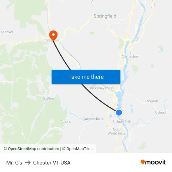 Mr. G's to Chester VT USA map