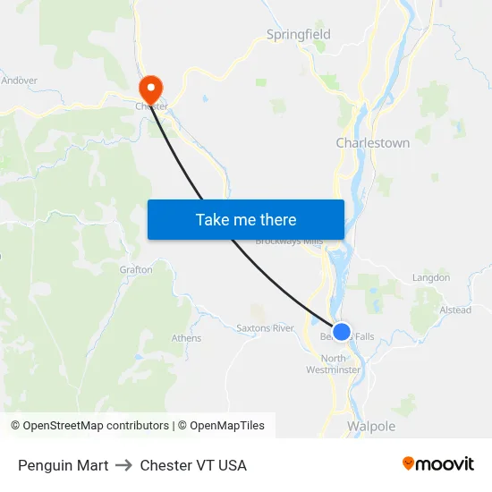 Penguin Mart to Chester VT USA map
