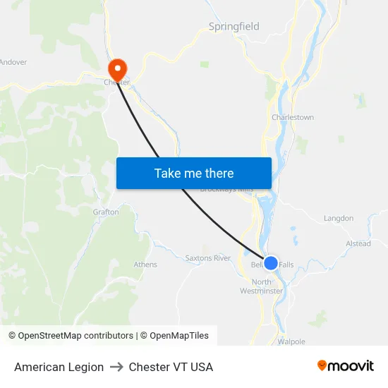 American Legion to Chester VT USA map