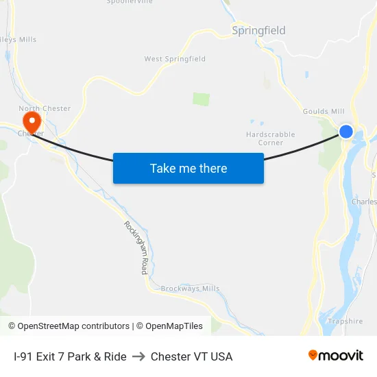 I-91 Exit 7 Park & Ride to Chester VT USA map