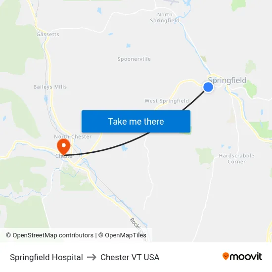 Springfield Hospital to Chester VT USA map
