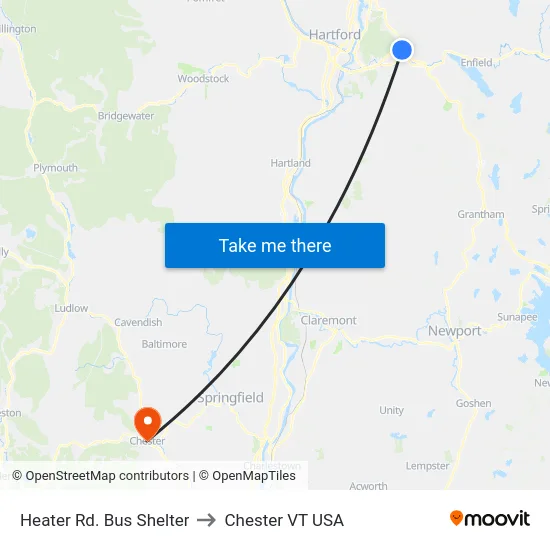 Heater Rd. Bus Shelter to Chester VT USA map