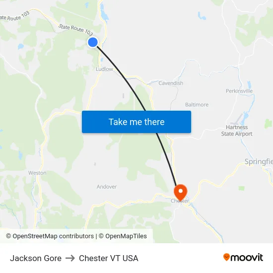 Jackson Gore to Chester VT USA map