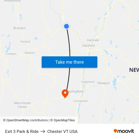 Exit 3 Park & Ride to Chester VT USA map