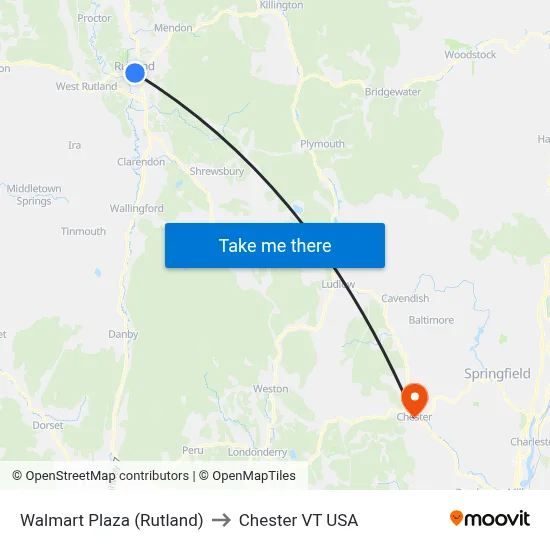 Walmart Plaza (Rutland) to Chester VT USA map