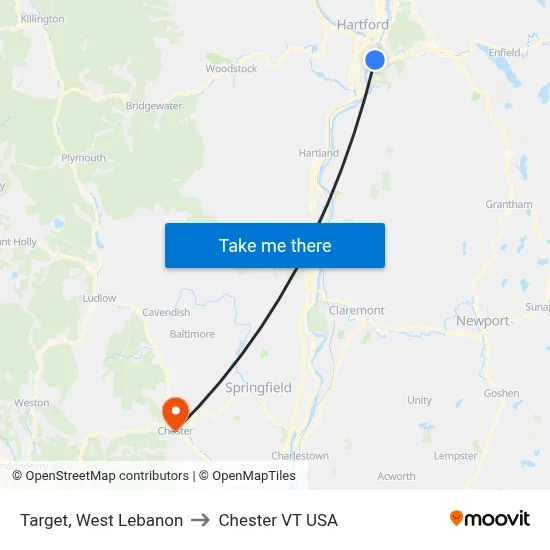 Target, West Lebanon to Chester VT USA map