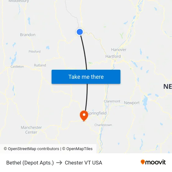 Bethel (Depot Apts.) to Chester VT USA map