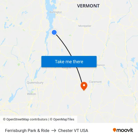 Ferrisburgh Park & Ride to Chester VT USA map