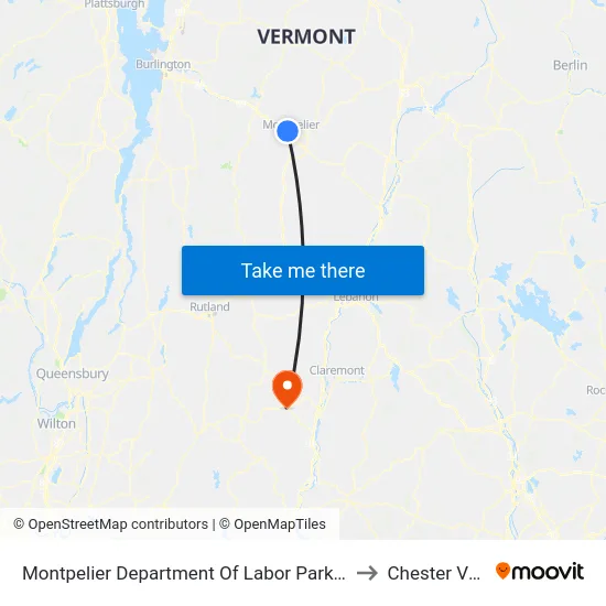 Montpelier Department Of Labor Park & Ride (Exit 8) to Chester VT USA map