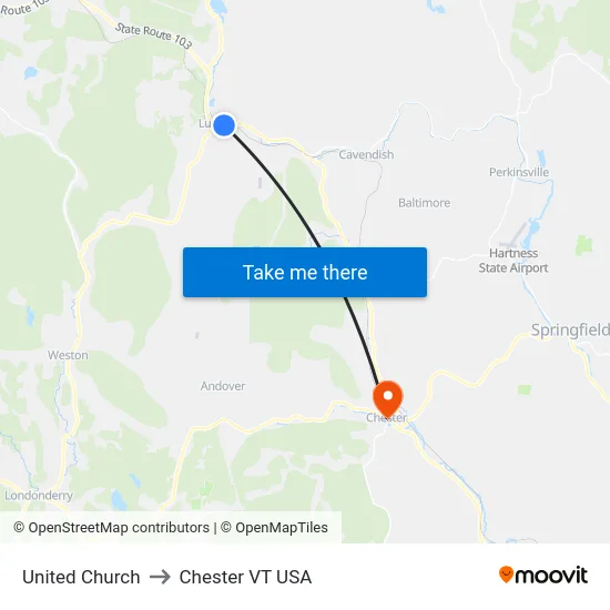 United Church to Chester VT USA map