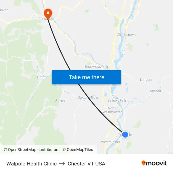 Walpole Health Clinic to Chester VT USA map