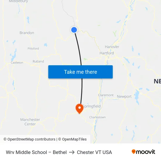 Wrv Middle School – Bethel to Chester VT USA map