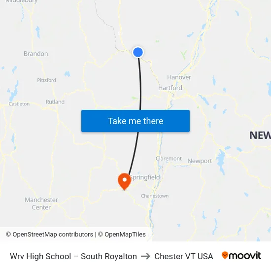 Wrv High School – South Royalton to Chester VT USA map