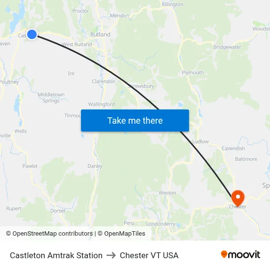 Castleton Amtrak Station to Chester VT USA map