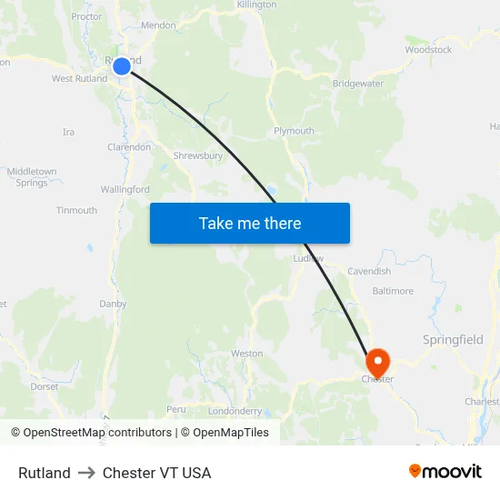 Rutland to Chester VT USA map