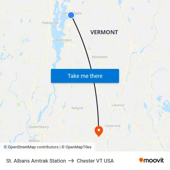 St. Albans Amtrak Station to Chester VT USA map