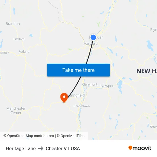 Heritage Lane to Chester VT USA map