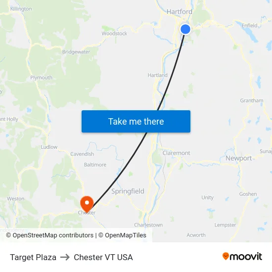 Target Plaza to Chester VT USA map