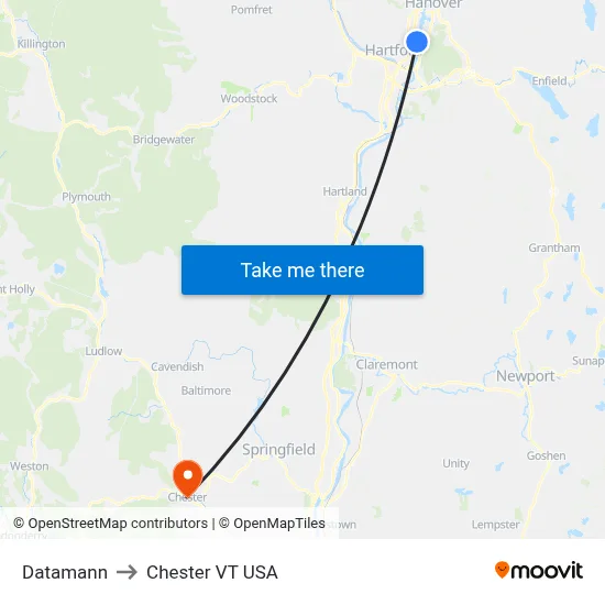 Datamann to Chester VT USA map